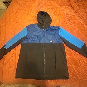 Patagonia Black and Blue hybrid fleece zip up hoodie